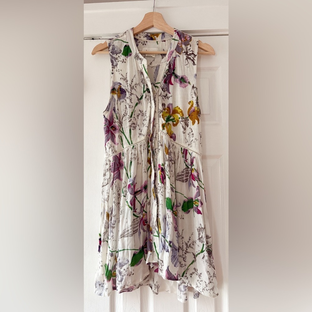 Anthologies’ Maeve White Floral Sleeveless Tunic with Purple, Yellow & Green